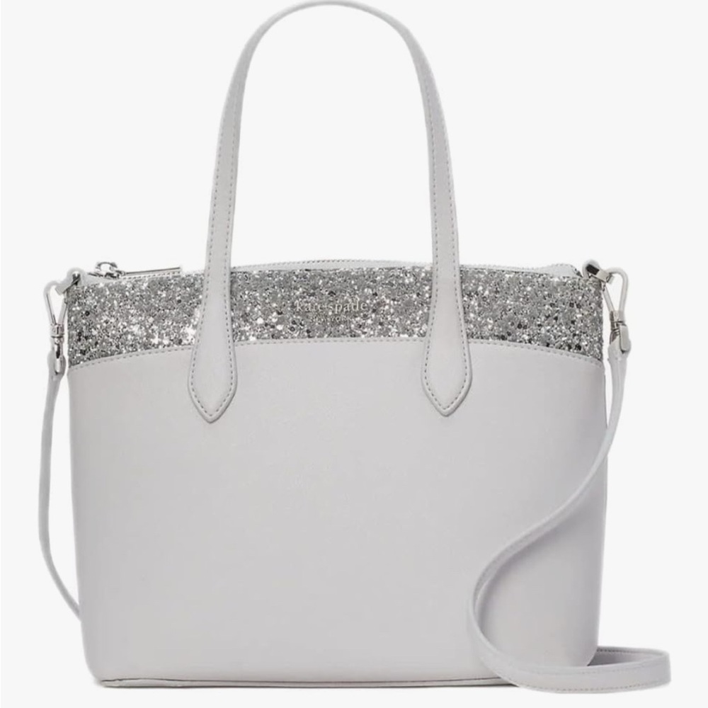 Kate Spade Glitter Mixed Media Satchel in Grey w/ Long Strap-NWT